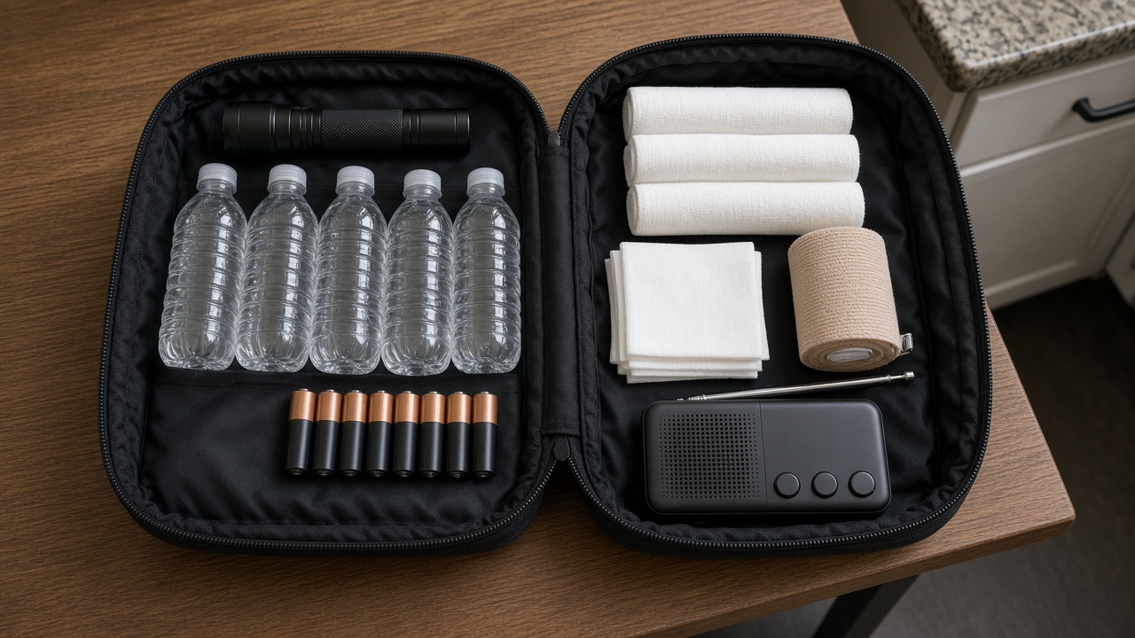 Emergency readiness kit — organized household preparedness supplies