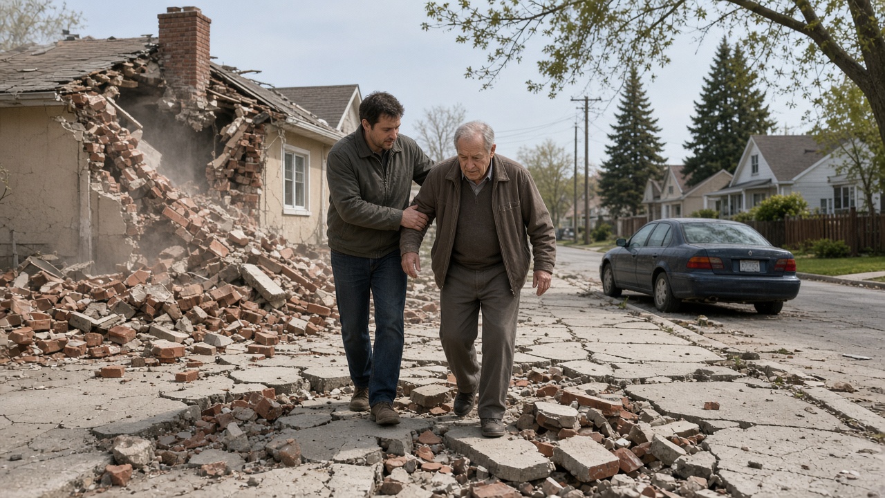 Neighbors walking out after an earthquake